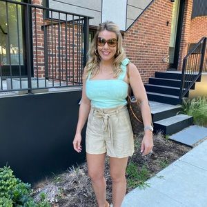 Sage F21 Cropped Top with Ties/Smocked Back